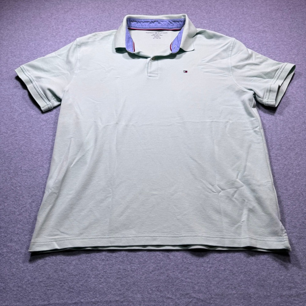 Tommy Hilfiger Mens XL Regular Fit Polo Shirt Mint Green Short Sleeve Pique